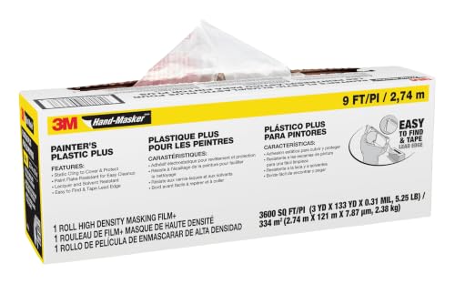 3M Hand-Masker Painter's Plastic Plus, 9 x 400-Feet, MFB-9 | Masking Film, Protects Surface From Paint Splatters, Drips, Roller Mist or Spray, Lacquer and Solvent Resistant