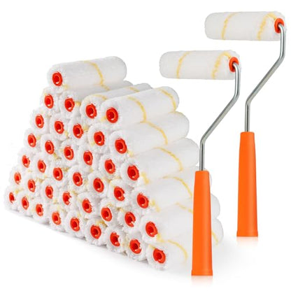 40 Pack Microfiber Paint Roller 4 Inch, 3/8 Inch Nap | Mini Paint Roller Covers, Small Paint Roller with Roller Frame, Ideal for Walls, Ceilings, Doors - size: 4 Inch,40 Pack