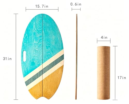 Balance Board Indoor Surfboard Surf Style Home Fitness with Wheel for Exercise, Athletic Training and Board Sports - Fun Workout Equipment For Balance, Stability and Improving Core Strength - color: Aqua