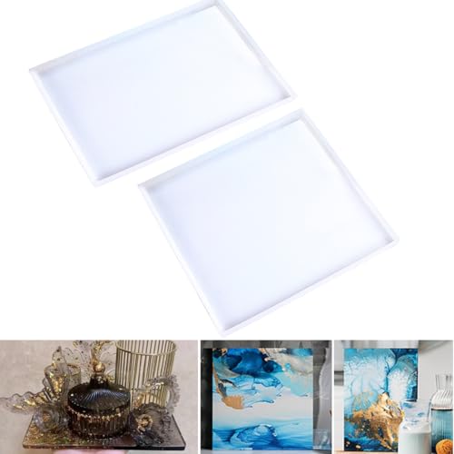 Extra Large Rectangle Tray Resin Mold (2Pack(Rectangle12+Square10)) – Non-Stick & Reusable for Resin, Concrete, Epoxy – DIY Agate Trays, Coasters, Home Decor - color: 2Pack(Rectangle12"+Square10")