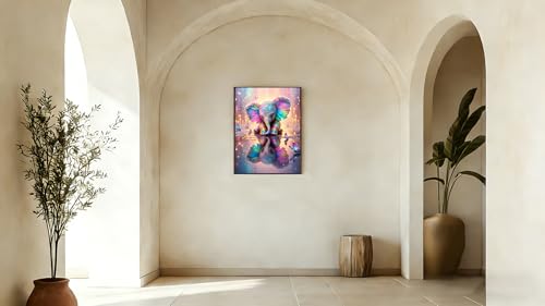 Rainbow Elephant 5D Diamond Painting Kits for Adults, Butterfly Art 12x16" | Full drill sparkly rainbow baby elephant & butterfly DIY gem art for wall decor and beginners. Canvas 12x16 inch. - color: FMA005