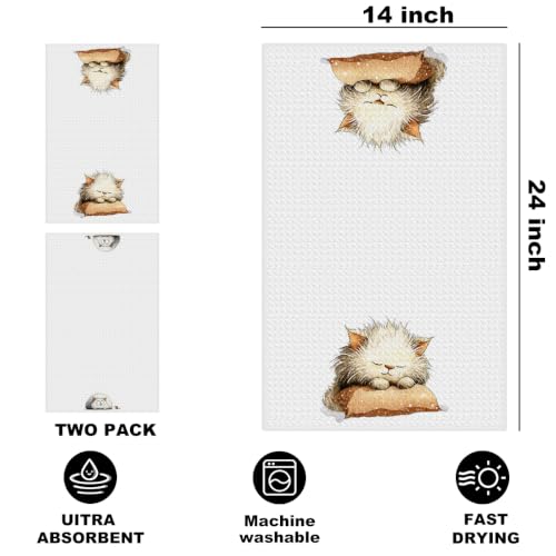 2 Pcs Funny Cat Kitchen Towels, Cute Cats Gifts Reusable Hand Towels-02 | Cat Dish Cloths for Drying Dishes, Cats Waffle Dish Towels for Kitchen Bathroom Decor, Cat Lover Gifts for Women Mom Grandma - color: Multi 1633