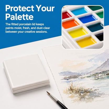 12 Grids Ceramic Palette - Durable Mixing Tray for Watercolor, Gouache, Acrylic, and Oil Paints