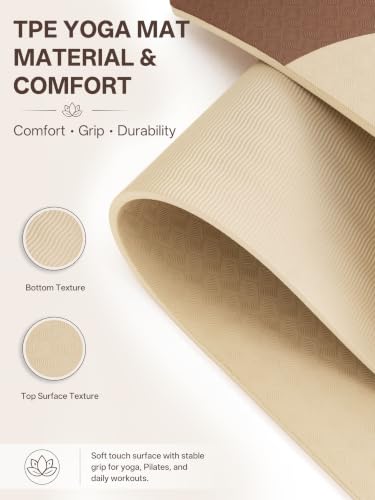 EaseUp Yoga Mat 73"x28"x0.4",10mm thick,Non Slip for Workout, Pilates - color: Beige