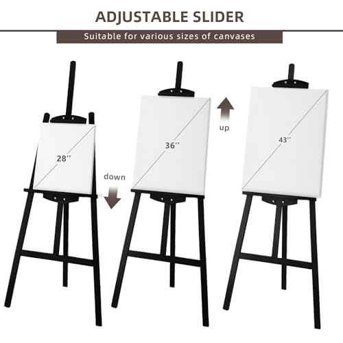 Adjustable Black Pine Wooden Painting Easel, Art Easel Stand | A-Frame Easel Hold up to 43'' Painting Canvas for Wedding Sign and Poster, Drawing for Adults, Begginners and Students - color: Black