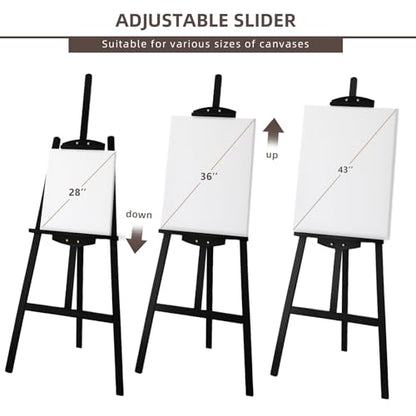 Adjustable Black Pine Wooden Painting Easel, Art Easel Stand | A-Frame Easel Hold up to 43'' Painting Canvas for Wedding Sign and Poster, Drawing for Adults, Begginners and Students - color: Black