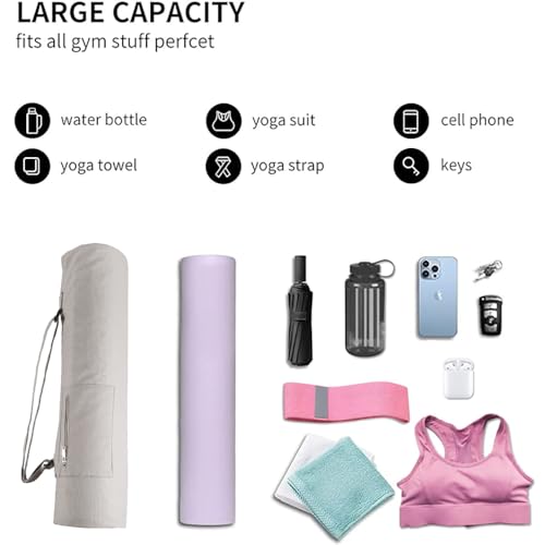 Cotton yoga mat bag with Pockets and Adjustable Strap - Full Zip Cargo Yoga Mat Carrier Bag - Bag for 1/4" 1/3" Thick Yoga Mat - color: Grey, size: L