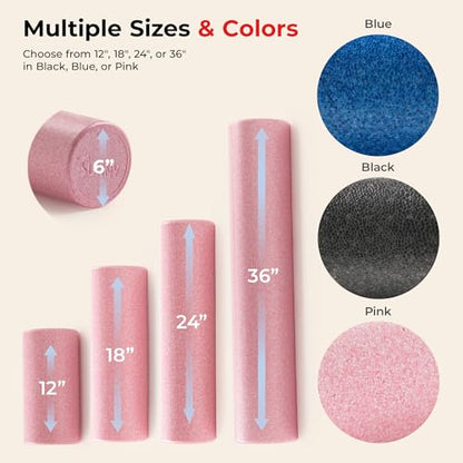 Sunny Health & Fitness 24" Pink High-Density Yoga Foam Roller | Muscle Relief, Physical Therapy, Post-Workout Recovery, Improved Flexibility, Home, Gym, Rehab Use, Full-Body Use - color: Pink, size: 24-Inch