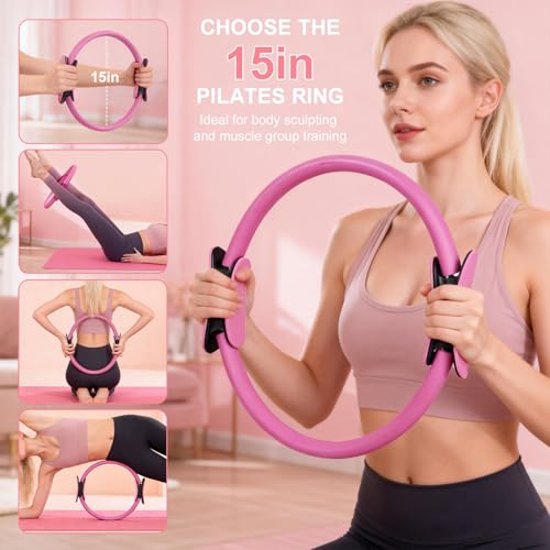 Uluck 13 PCS Pilates Kit for Women,Pilates Kit for Home Workouts, Pilates Equipment Ring and Ball Set, Home Pilates Workout Kit, Pilates Starter Kit for Women at Gym Studio Travel - color: Pale Pink