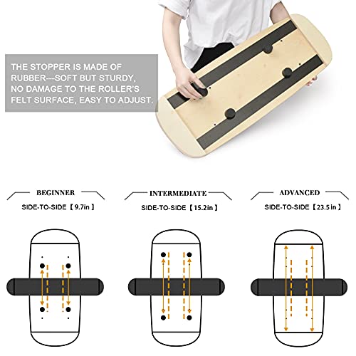 Balance Board Trainer, Wooden Balance Board with Adjustable Stoppers -3 Different Distance Options-Balance Exercise Equipment for Fitness Work
