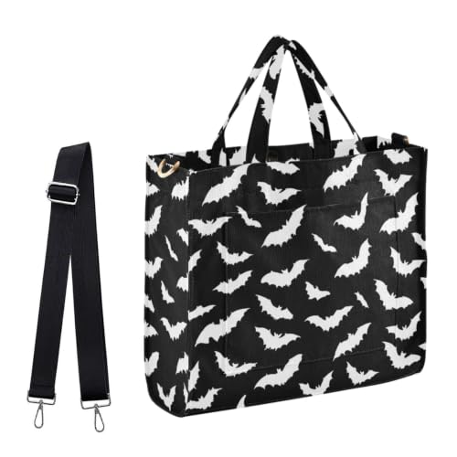 Naanle Chic Pattern Corduroy Satchel Tote Shoulder Bag for Women Weekender Travel Beach Shopping Gym - color: Multi-bats, size: L-13.7 x 12.2 x 5 Inches