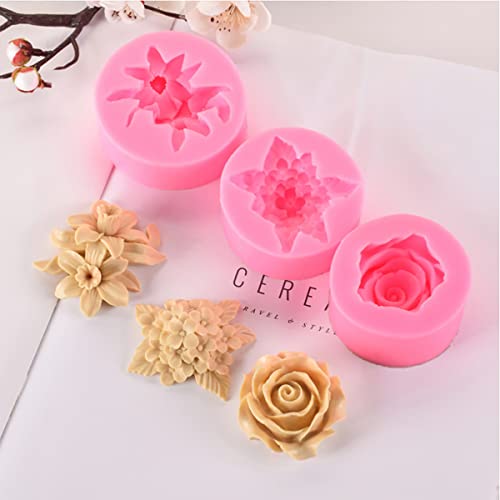 3 Pack Silicone Mold - 3D Flower Shapes: Rose, Peony & Round for Resin Candle & Soap Making - color: xq-flower-3-pack