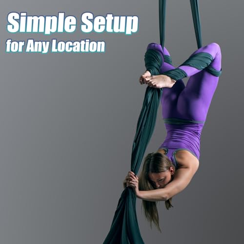 Aerial Silks Kit & Aerial Yoga Hammock - 11Yd Premium Fabric with Hardware | Easy Setup for Flying Yoga, Aerial Swing & Fitness - Supports Up to 14ft Rigging(Navy) - color: Dark Green