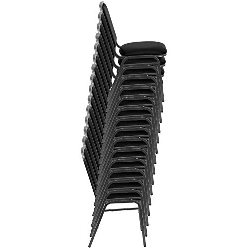 BizChair Stacking Banquet Chair in Black Vinyl - Silver Vein Frame