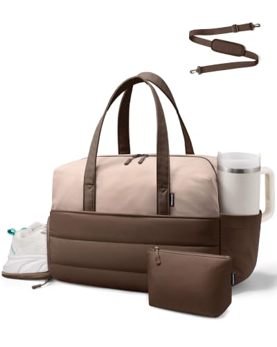 LOVEVOOK Small Gym Bag for Women with Tumbler Holder & Shoe Compartment - color: Beige Coffee, size: Small-17"