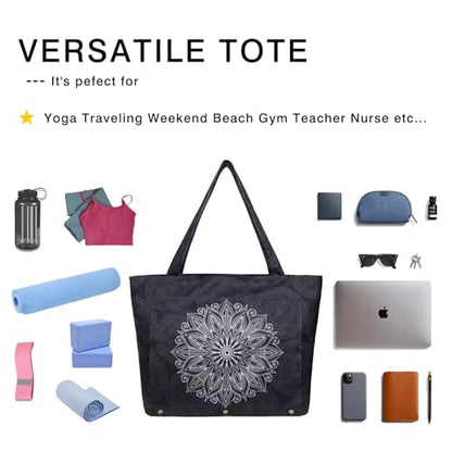 Yoga Mat Bag Yoga Bags and Carriers Fits All Your Stuff Yoga Tote Bag with Zipper Pocket Yoga Mat Carrier Pilates Bag Take in Out Mat Easily - color: Mandala Black
