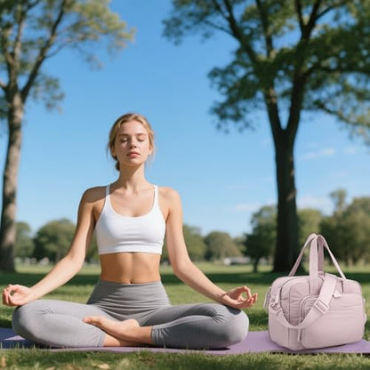 mini gym bag for women, travel duffel bag with wet pockets and Shoe Compartment,Lightweight carry on weekender duffel, water resistant,for sports,yoga,dance,pink - color: purplish-pink