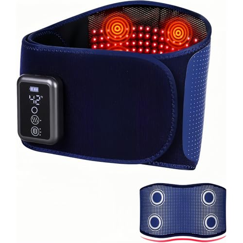 Cordless Back Massager Belt - FSA-HSA Eligible Red Light Therapy Massage Belt with 5 Heating Levels,3 Vibration Modes, Lower Back Massager for Pain Relief Deep Tissue,4 Motors,Battery-Powered (Blue)