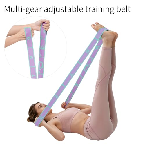 9 Loops Elastic Yoga Stretching Strap Pattern Guide, Resistance Stretch Band for Flexibility, Pilates, Dance, Gymnastics, Ballet, Physical Therapy, Leg & Body Stretching - color: Purple