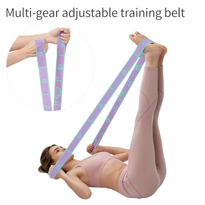 9 Loops Elastic Yoga Stretching Strap Pattern Guide, Resistance Stretch Band for Flexibility, Pilates, Dance, Gymnastics, Ballet, Physical Therapy, Leg & Body Stretching - color: Purple