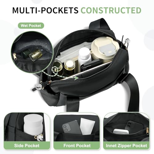Mini Gym Bag, Small Gym Bag w/Wet Compartment for Women Black - color: Black