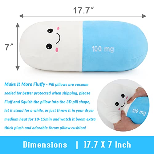 Sexysamba Pill Pillow Neck Roll Pillow Cute Preppy Room Decor Chill Pillows with Washable Cover, Funny Aesthetic Trendy Gift Throw Pillows for College Dorm Teenager Y2K Teacher Doctor Nurse (Blue, M) - color: Blue