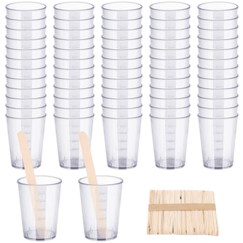 Resin Mixing Cups and Sticks, 110 Packs Epoxy Measuring Cups Kit - 60PCS 100ml Disposable Graduated Cups, 50PCS Wooden Stir Sticks for Mixing Paint, Stain, Epoxy, Resin - color: Clear cups+wooden stick, size: 50ml
