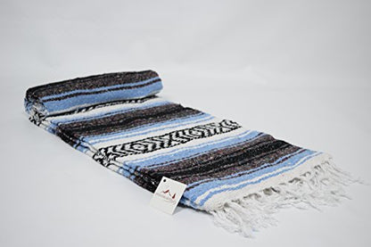 Open Road Goods Light Blue Mexican Blanket - Authentic Serape Falsa Blanket - Handmade - color: Light Blue
