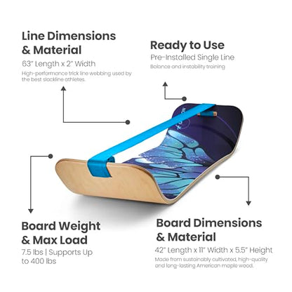GIBBON SlackBoard, Balance Board Kids & Adults, Slackline Balance Trainer - color: 나비 - 1줄