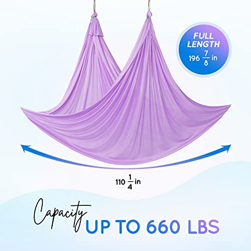 Yes4All Aerial Yoga Hammock 5.5 Yards, 198 Inches Height Aerial Silks, Yoga Trapeze Increasing Strength, Flexibility and Balance - color: A. Lavender