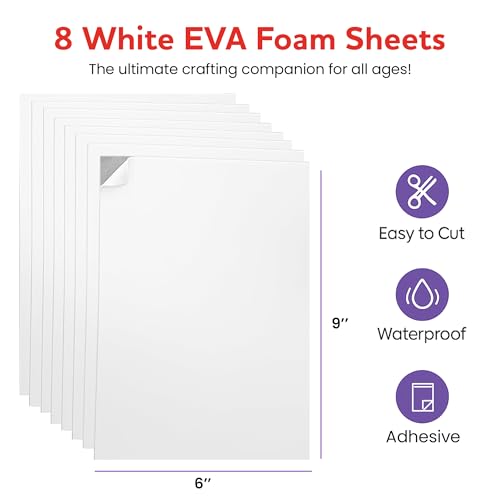 Self-Adhesive EVA Foam Sheets for Crafts – 2mm Thickness 8 White Sheets, 6 x 9 Inch, Peel & Stick Foam Paper for DIY, Scrapbooking & Kids’ Art. - color: White - 8 Pack