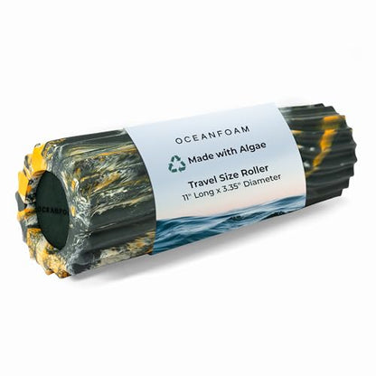 Oceanfoam Ripple Travel Foam Roller (11" x 3.35") Firm Mini Foam Roller for Physical Therapy, Deep Tissue Massage, Back Pain - High Density, Wave Textured - Yoga (Hunter, Gold & Natural Marbled) - color: Hunter, Gold & Natural Marbled