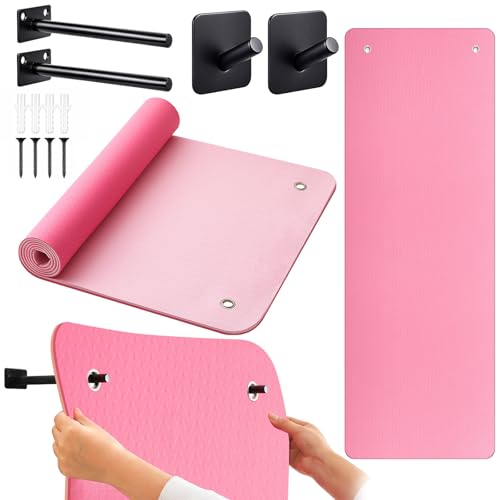 Briwooody Yoga Mat Wall Mount with Holes - color: Pink, size: 72"x24"x1/4''