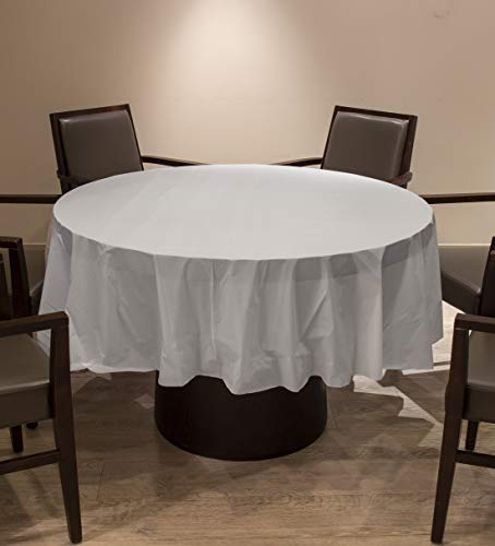 Neatiffy 84 Inch 6 Pack Round Plastic Table Cloth | Tablecloths for Picnic, Party, Banquet, Birthdays | Waterproof Disposable/Reusable Table Cover - White Round - color: Round_white