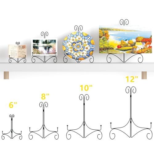 10 Inch Display Plate Stand with Folding Design, Metal Plate Holder for Tables, Picture Easel for Home Decoration, Photo Frame Stand, Black, 2-Pack
