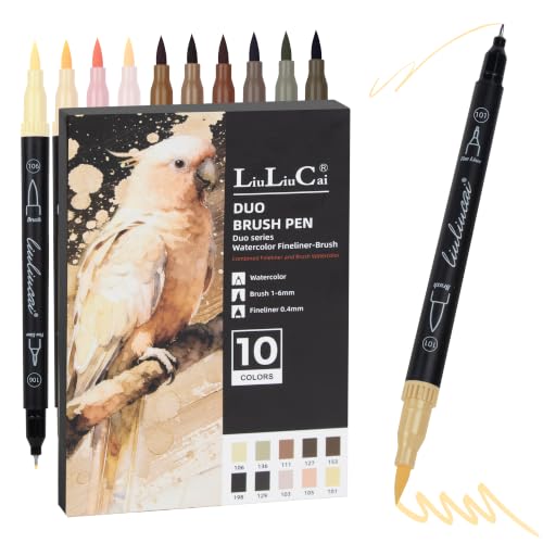 LIULIUCAI 10 Skin Tone Dual Marker, Fine & Brush Tip Pens for Coloring | Skin Color Markers, Flesh Tone Pen for Realistic Portraits, Character Design, Animals Sketching, Hair Outlining, Manga - color: 10 Skin