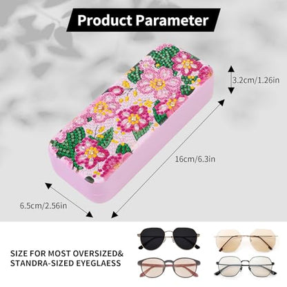 FlyingMage 5D Diamond Art Painting Kit for Adults Beginner, Small DIY Diamond Dots Gem Art Painting Mosaic Kits, Cute Hard Shell Sunglasses Eyeglasses Glasses Case for Women Teen, Sakura - color: Pink Flower