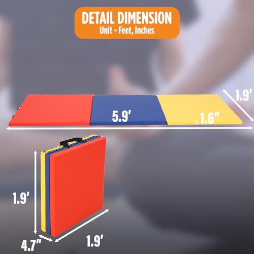 Gymnastics Mats Foldable Tumbling Mats Portable Gymnastics Exercise Mat Thick Gymnastics Tumbling Mats Pad Home Exercise Panel Mat With Carrying Handles - color: CM, size: 6 ft W x 2 ft L