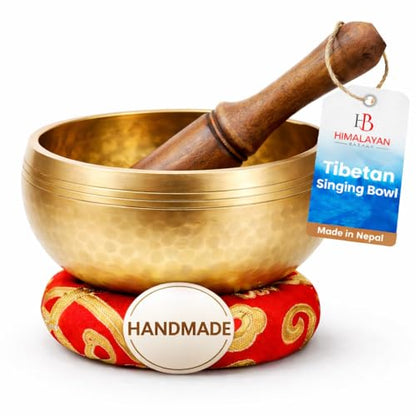 Premium Tibetan Singing Bowl Set - Authentic Handcrafted Mindfulness Meditation Holistic Sound 7 Chakra Healing Gift by Himalayan Bazaar (3 Inch, Gold) - color: Gold - 3 Inch