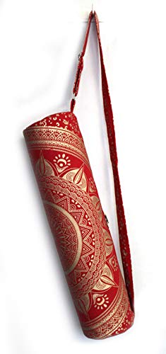 ICC Black Gold Mandala Full-Zip Exercise Yoga Mat Carry Bag Gym Beach Pilates Carrier Bags Hippie Mandala Indian Cotton Bag - style: Red Trishol Gold