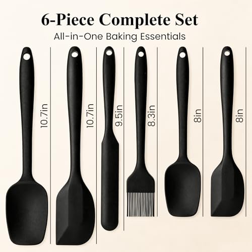 HANSGO Silicone Spatula Set, 6 PCS Food Grade Kitchen Utensils with Silicone Brush, 480°F Heat Resistant Non Stick Rubber Spatula for Scraping, Cake Baking, Cooking, Mixing, Dishwasher Safe