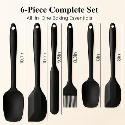 HANSGO Silicone Spatula Set, 6 PCS Food Grade Kitchen Utensils with Silicone Brush, 480°F Heat Resistant Non Stick Rubber Spatula for Scraping, Cake Baking, Cooking, Mixing, Dishwasher Safe