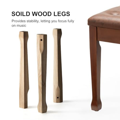 Wooden Piano Bench with Storage, Piano Stool with Waterproof Padded Cushion, Bench Seat for Vanity, Living Room, Bedroom (Wood) - color: Single-wood