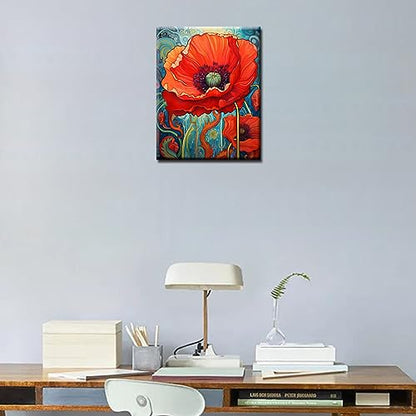 Tucocoo Red Poppy Paint by Bumbers for Adults Abstract Poppy DIY Paint by Numbers Acrylic Paint Canvas Graffiti Red Flowers Abstract Red Flower Scenery Painting Kits Art 16x20 Inch（Without Frame） - color: Abstract Flower 04, size: 16''x20''(Frameless)