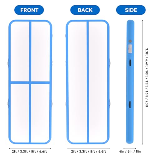 Inflatable Air Gymnastics Tumbling Mat 6ft 10ft 13ft 16ft 20ft - color: Blue, size: 6.6ft*3.3ft*4in(2*1*0.1m)