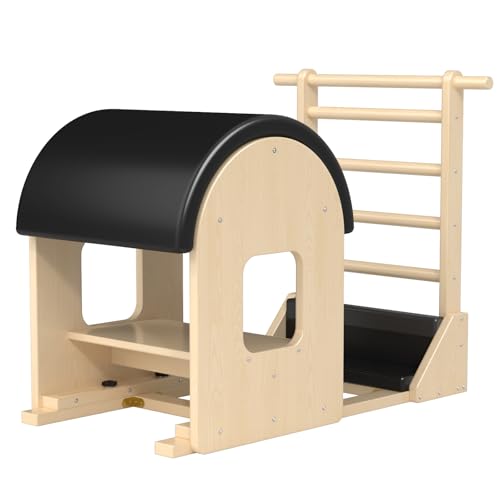 Pilates Ladder Barrel, Wooden Spine Corrector Pilates Machine for Home Workout, Pilates Arc for Balance, Core Strengthening and Stretching - color: Black