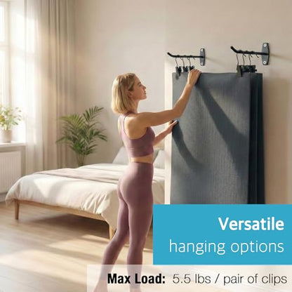 Wall Mount Yoga Mat Holder: Hanging Metal Rack For Eyelet Exercise Mats