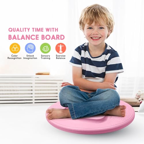 Kids Maze Balance Board - Wobble Trainer for Ski Surf Snowboard, Non-Slip Sensory Rocker Ages 3-12, Core Therapy & Skate Prep - color: pink