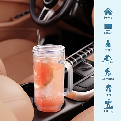 MEWAY 40 oz Acrylic Tumbler with Handle and Straw Lid，Double Wall Vacuum Reusable plastic Water Bottle Travel Mug Cup，Classic Tumblers Cupholder Friendly (2 Pack)