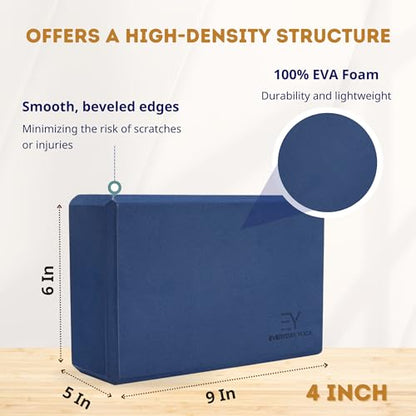 Everyday Yoga Bolster and Foam Block Set, Soft Non-Slip Surface for Stability, Balance, and Deepen Stretches - 4 Inch - True Navy